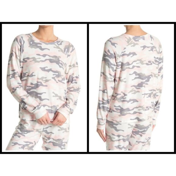 💕PJ SALVAGE💕 Long Sleeve Printed Raglan Top Ivory Camo Loungewear Medium M NWT - Picture 1 of 10